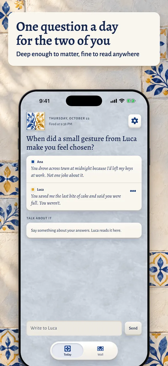 L'écran du jour de Duamo, en anglais : la question du jour, les deux réponses et la place pour en parler