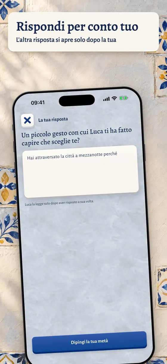 Una risposta mentre la scrivi, con il pulsante per dipingere la tua metà della piastrella
