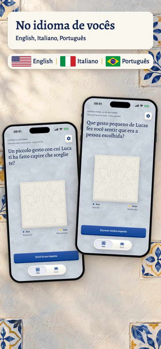 O Duamo em dois celulares, um em italiano e outro em português, com a mesma pergunta
