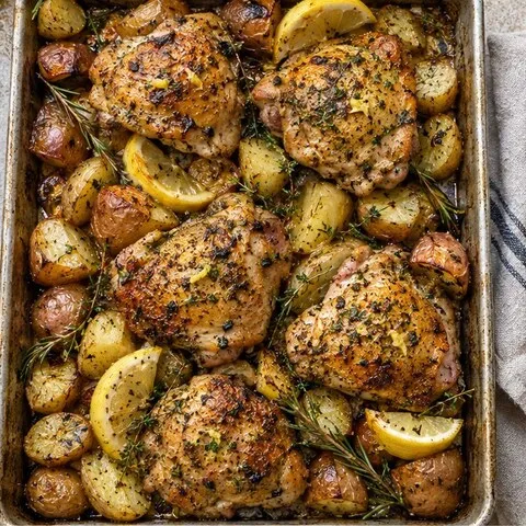 Lemon herb chicken traybake