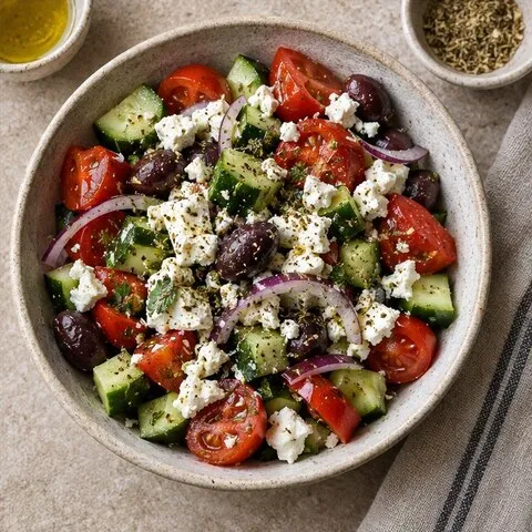 Greek salad with feta and olives
