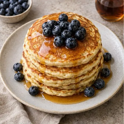 A stack of blueberry pancakes