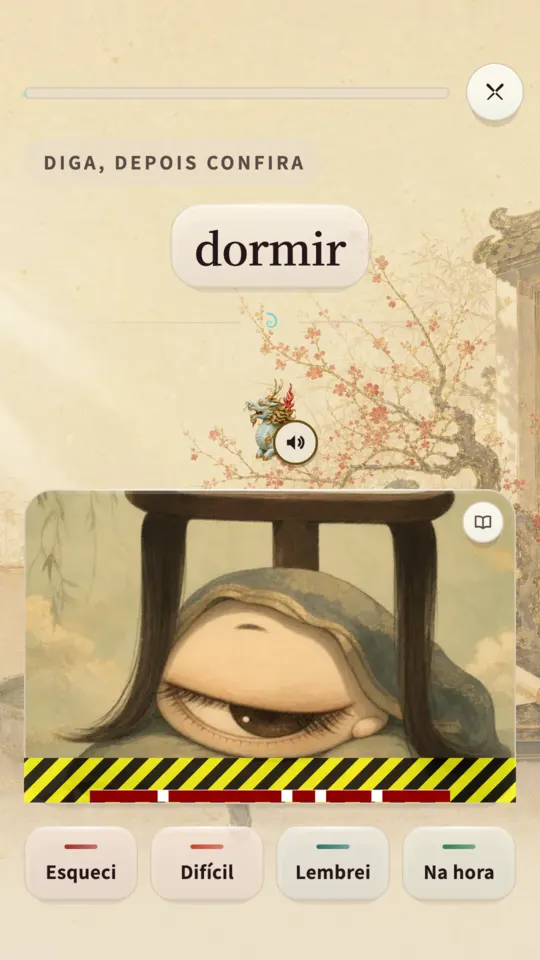 Uma lição do Kylin que dá o significado e pede que você fale o chinês antes de revelar
