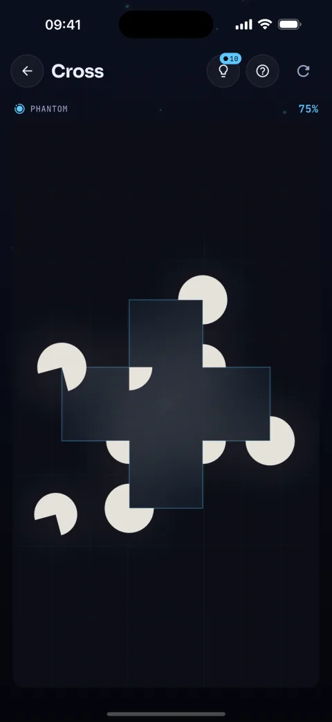 A Kanixa board in Quarko, wedge shapes rotated until an illusory triangle appears between them