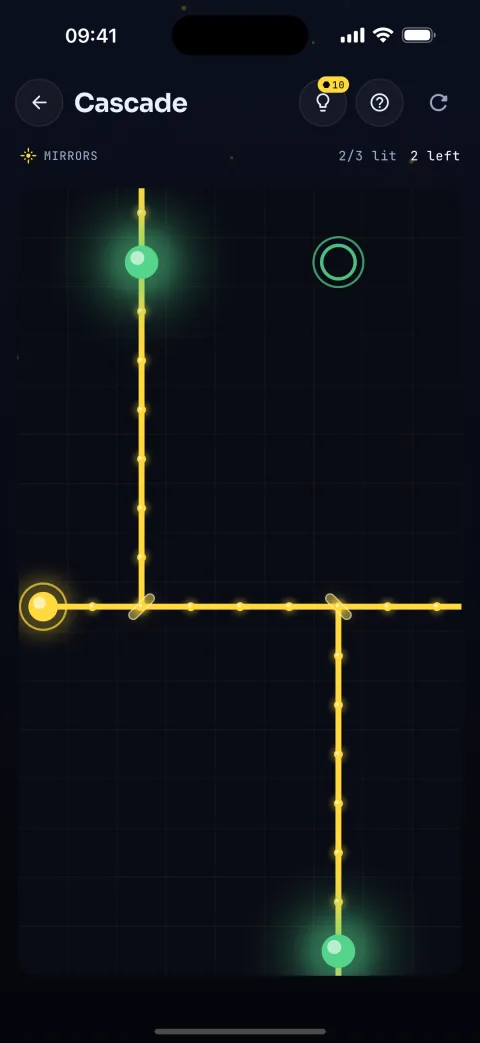 The Lumika optics puzzle in Quarko, a laser beam crossing mirrors and a splitter toward two targets
