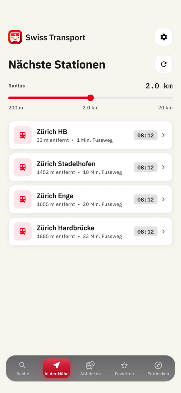 Nächste Haltestellen mit Fussweg und nächster Abfahrt