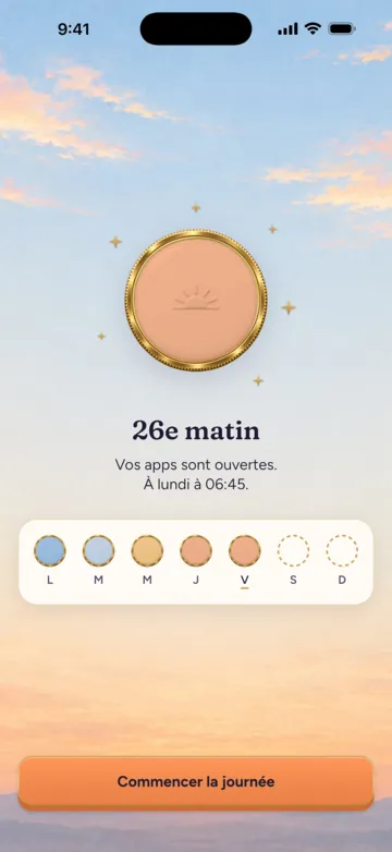 Matin réussi : un nouveau jeton couleur pêche, 26e matin, vos apps sont ouvertes, et la bande de la semaine