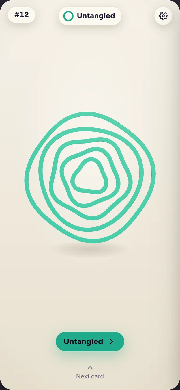 Studio: the solved knot lies flat with its strands separated.