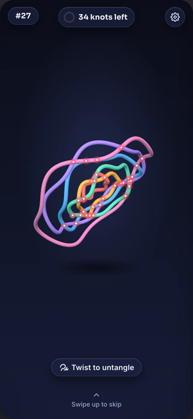 Midnight: coloured strands cross on a deep blue stage.